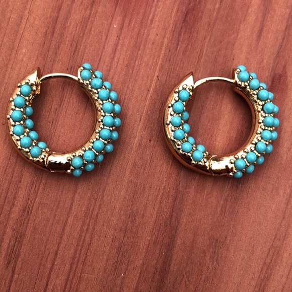 Golden hoops with blue enamel - Picture 4 of 7